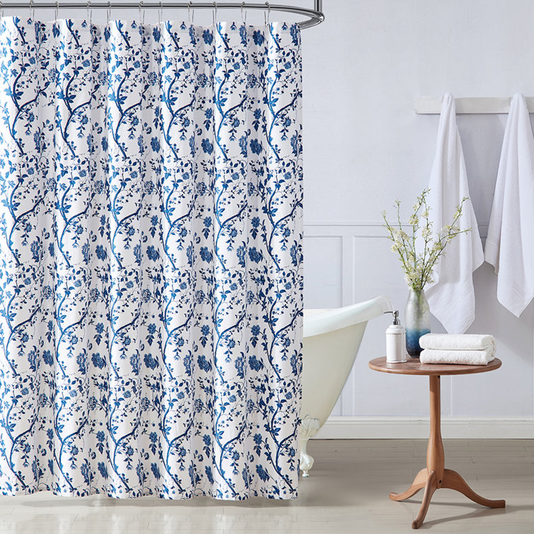 Laura Ashley Elise Blue/White Floral 100 Cotton Shower Curtain